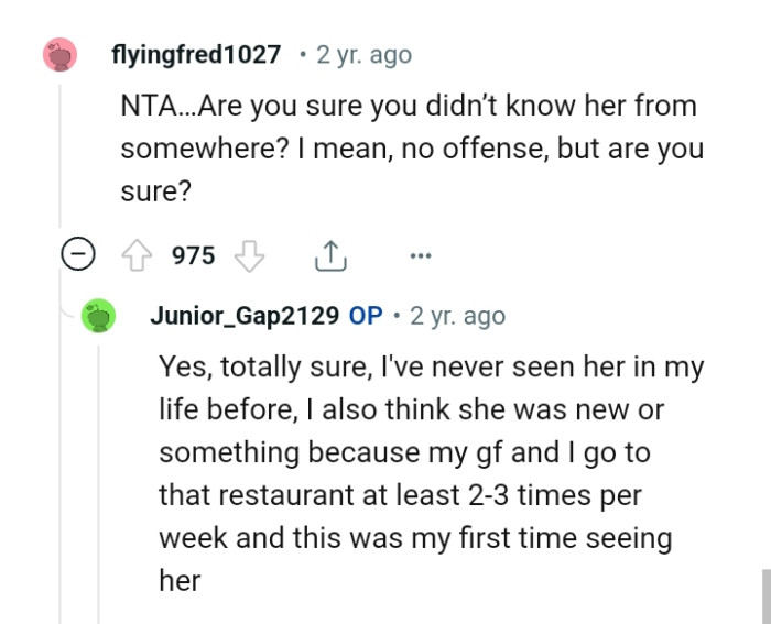 The OP's never seen her in his life