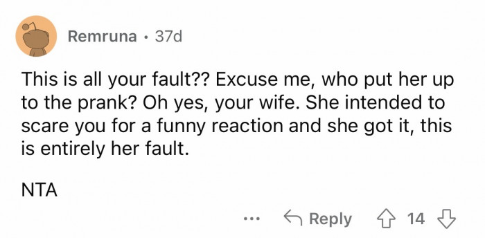 18. The wife should've given it deeper thought before doing the prank.