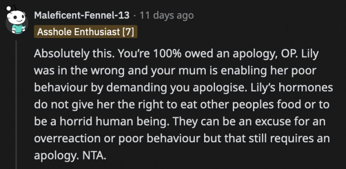 In lieu of an apology, Lily yelled at OP. How is that okay?