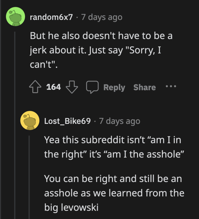 The commenters said that OP isn't wrong for declining to contribute, but he could have been nicer in his delivery