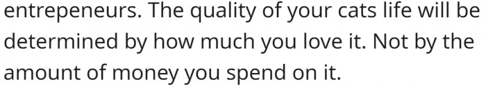 The quality of your cat's life will be determined by how much you love it.