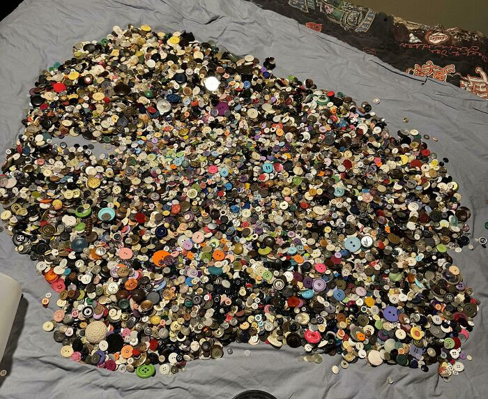 "My Hoard Of Buttons. They Stay In Containers Under My Bed. Occasionally I Take Them Out And Play With Them. The Only Thing I Collect With No Purpose"