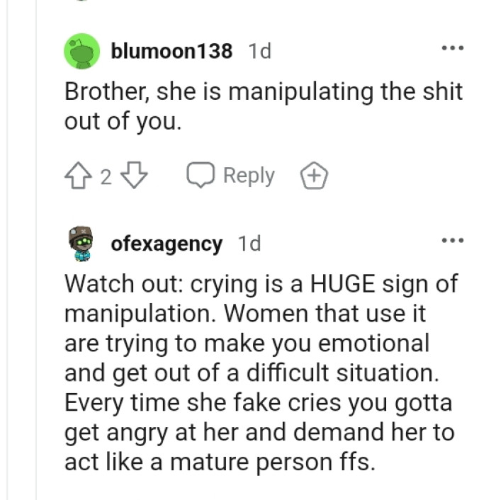For this redditor, the GF is manipulating the heck out of him