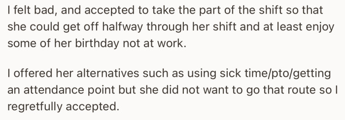 OP also offered alternatives she can use to maneuver the remaining half