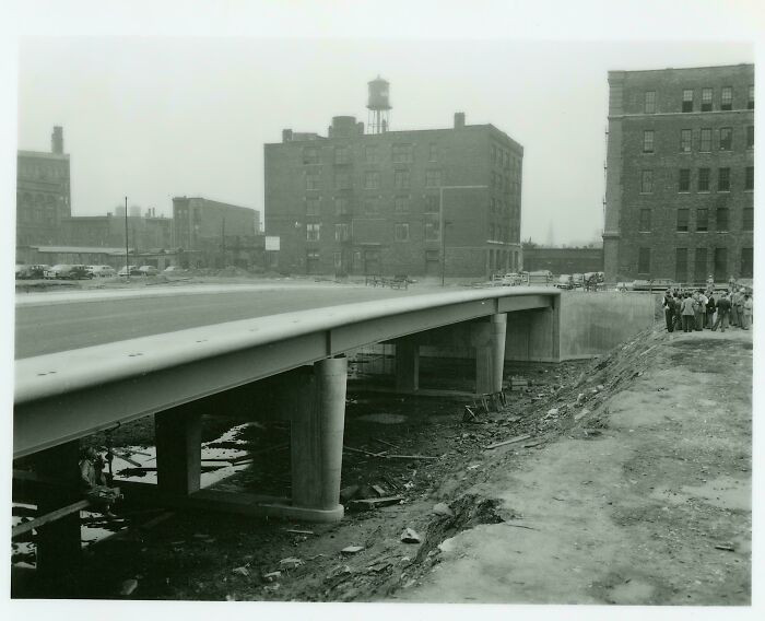 Peoria Street Bridge in Chicago, June 1951, offering a brief glimpse of everyday city life in the mid-century era.