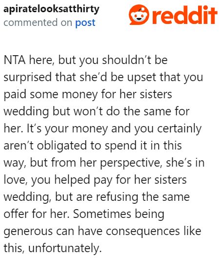 The OP isn't obligated to spend money on this wedding.