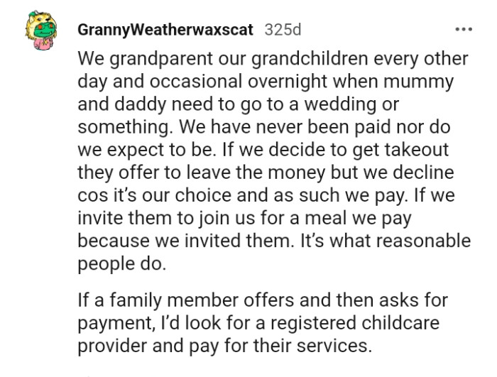 This grandparent babysits their grandkids every day and they never ask for pay