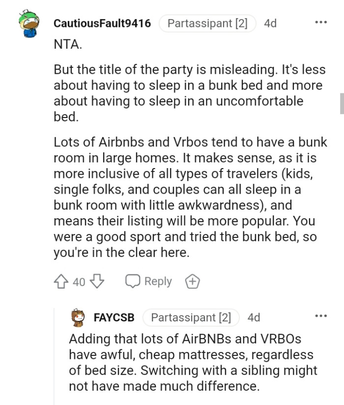 The OP was a good sport and tried the bunk bed