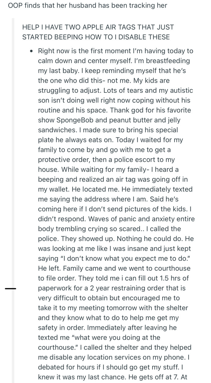 OP discovered that her husband has been tracking her