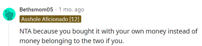 OP used their own money, not shared funds, for the purchase, so it's solely their decision.