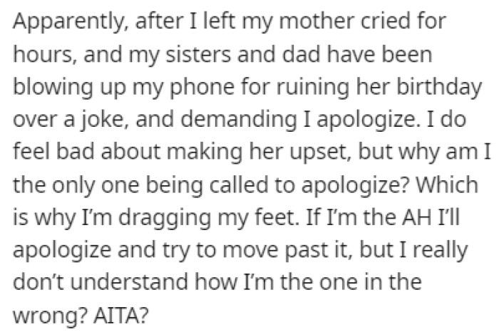 OP's mom burst into tears after he left