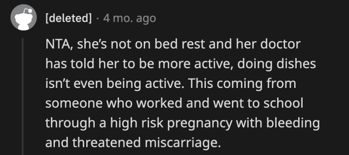 They stated that even the doctor suggests that OP's wife should move around
