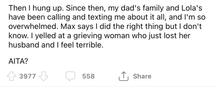 Now the OP is feeling bad about how she reacted and is wondering if she's the a**hole here.