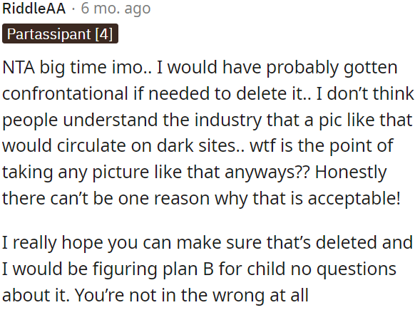 The picture must be deleted, and OP needs to consider an alternative plan for childcare.