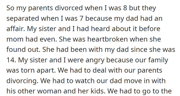 At 7, their parents split over an affair, ending a long marriage. The siblings, angry, witnessed their father start anew.
