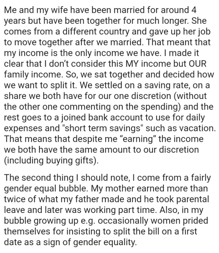 The OP made it clear that he doesn’t consider this as his income but as their family's income