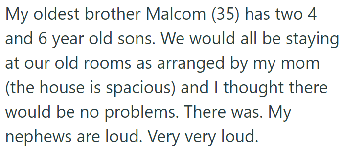 But the OP couldn't stand the noise from her brother's kids: