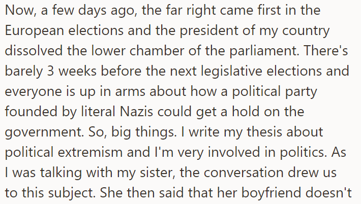 Recently, the OP Was Talking with Her Sister About Politics