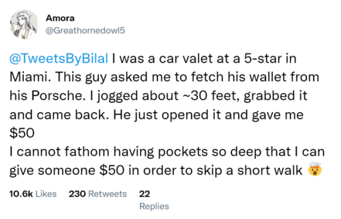 3. $50 for a 30-foot walk