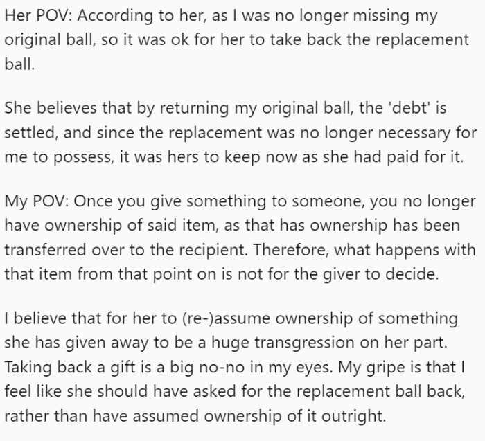 From the girlfriend's perspective, since the original ball was recovered, the replacement was no longer needed.