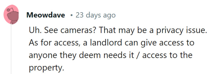 Cameras and access, it's like a twist in a reality TV show! But remember, even in the rental plot, privacy deserves a starring role.