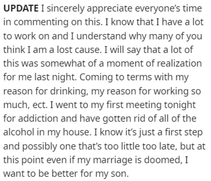 OP revealed in an update that he's going to stop drinking