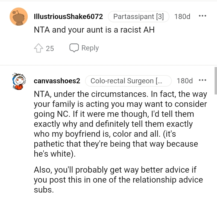 OP's aunt is a racist