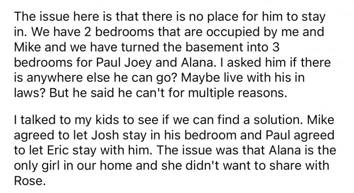 OP tried to find a solution that everyone would be happy with but failed to do so.