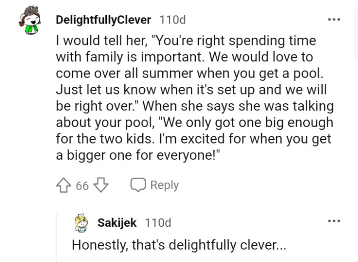 Telling her she only got one big enough for two kids