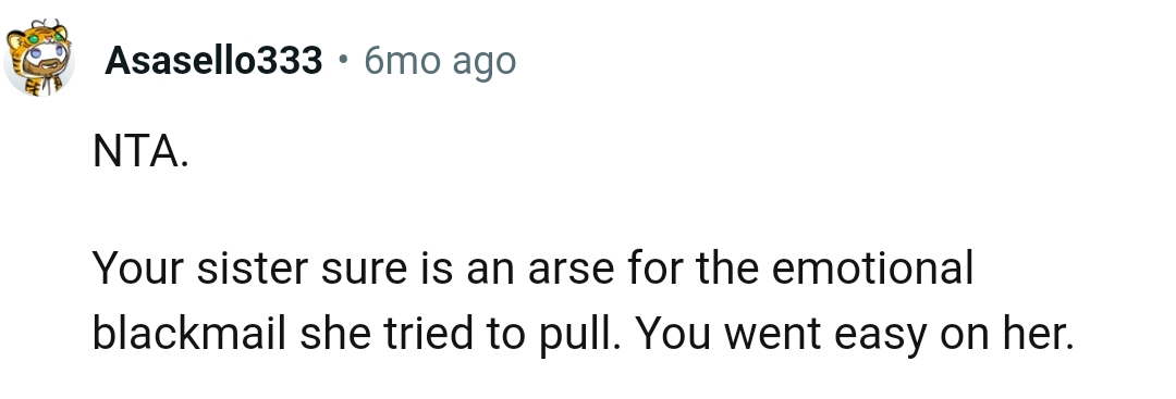 This Redditor believes the OP went easy on her