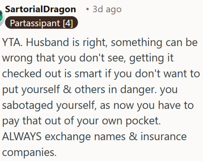 Not exchanging insurance details after an accident was a self-sabotaging move