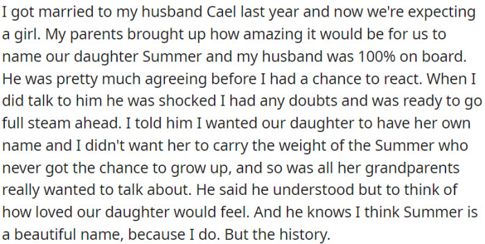 OP is expecting a baby girl. OP's parents have suggested naming her daughter 