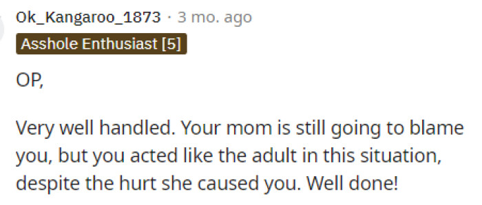 We have to agree that OP handled this very well, and we definitely think that she did her part in being mature and respectful while setting boundaries.