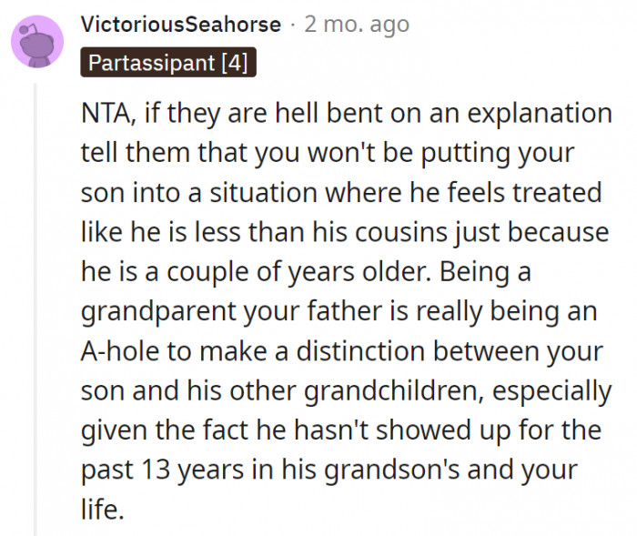 9. Grandad is already not being a good one by excluding one grandkid.