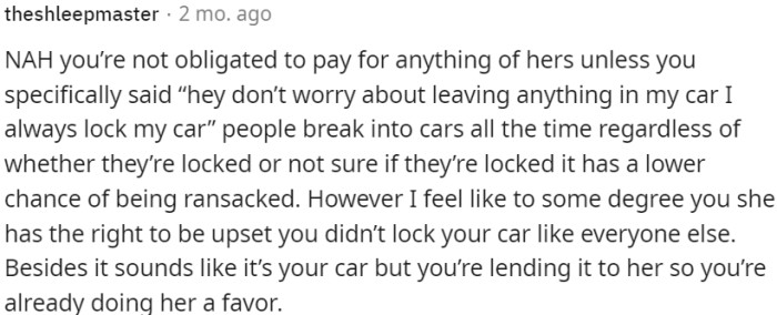 Regardless of whether a car is locked or not, break-ins can happen