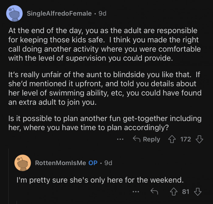 It wasn't fair of the aunt to blindside OP like that.