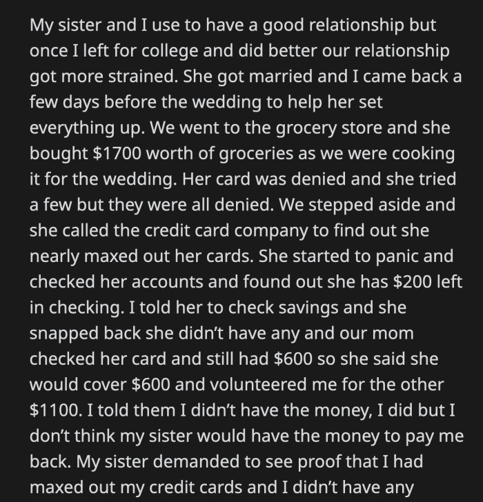 The bride-to-be demanded proof that OP truly maxed out her credit cards and wanted to see OP's checking account