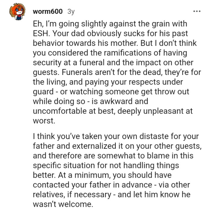 The OP's dad obviously sucks for his past mistakes