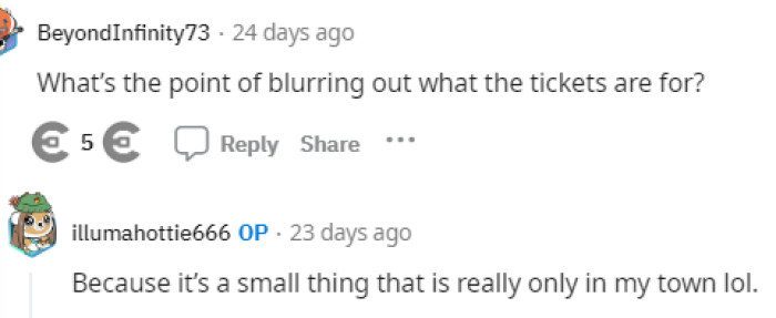 Some people are also wondering about the event and why they even blocked out what the tickets were for, but it was clearly just for privacy reasons here.