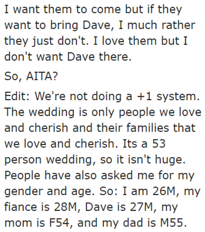 He only wants his parents to come, but his folks won't respect his wish.