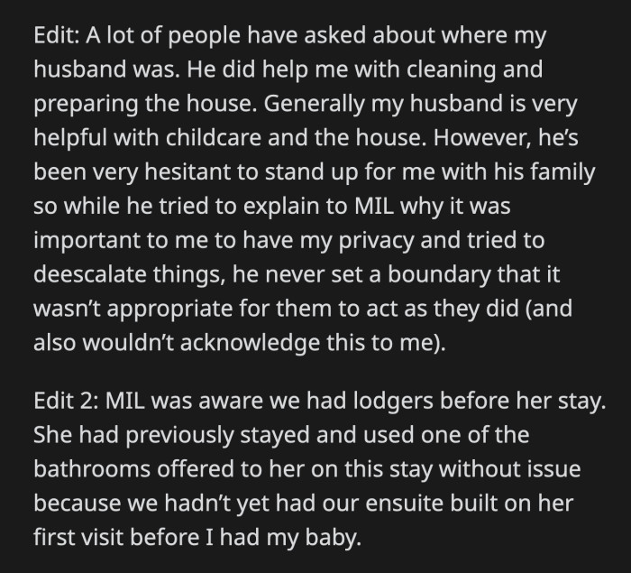 OP explained why her husband didn't intervene on her behalf