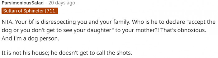 The first comment declared that OP is NTA in this situation, but her boyfriend definitely is.