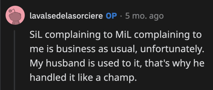 OP should just let them complain until their voices get hoarse. Her husband can deal with his family.