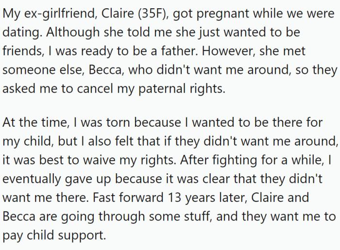 OP had been dating a woman named Claire when he was younger, and she became pregnant.