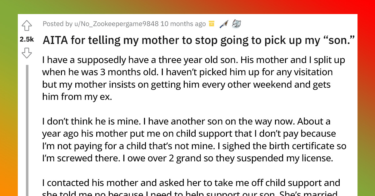 Redditor Asks If He's Wrong For Telling His Mom To Stop Picking Up A 3-Year-Old Boy Who He Claims Is Not His Son