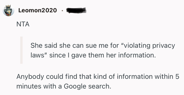 “Anybody could find that kind of information within 5 minutes with a Google search.”