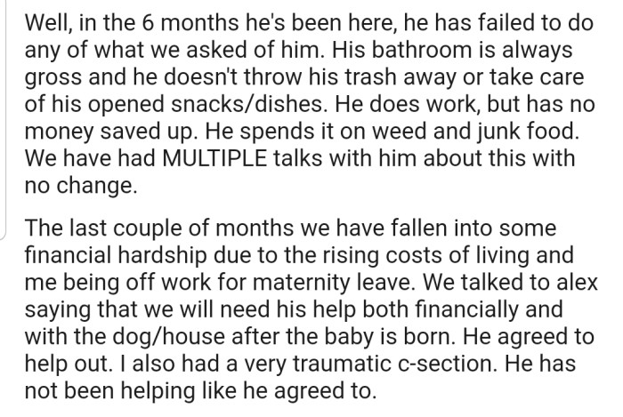 Unfortunately, Alex has failed to keep his own end of the bargain