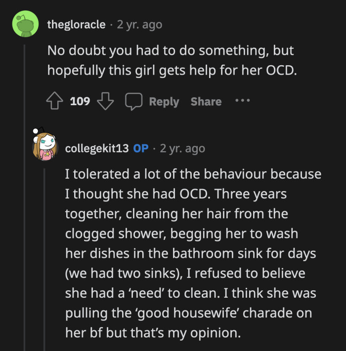 OP doubted if her roommate's need to keep their room clean was borne out of a compulsion.