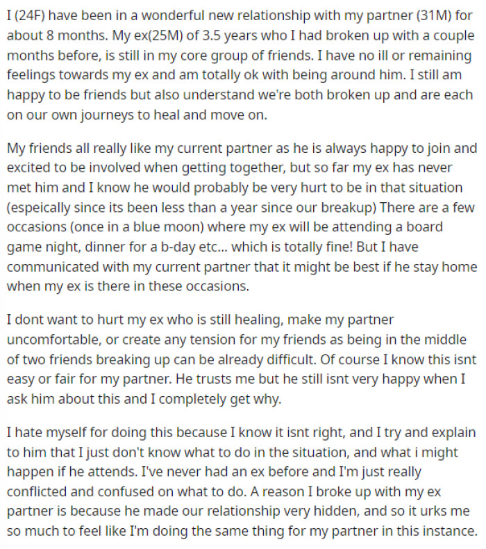 Her post goes through everything she's feeling and experiencing regarding her current boyfriend and her ex-boyfriend.