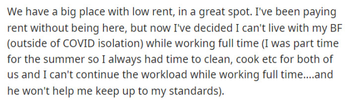 Then this is when she says that she doesn't necessarily want to move out because she doesn't have anywhere to go.